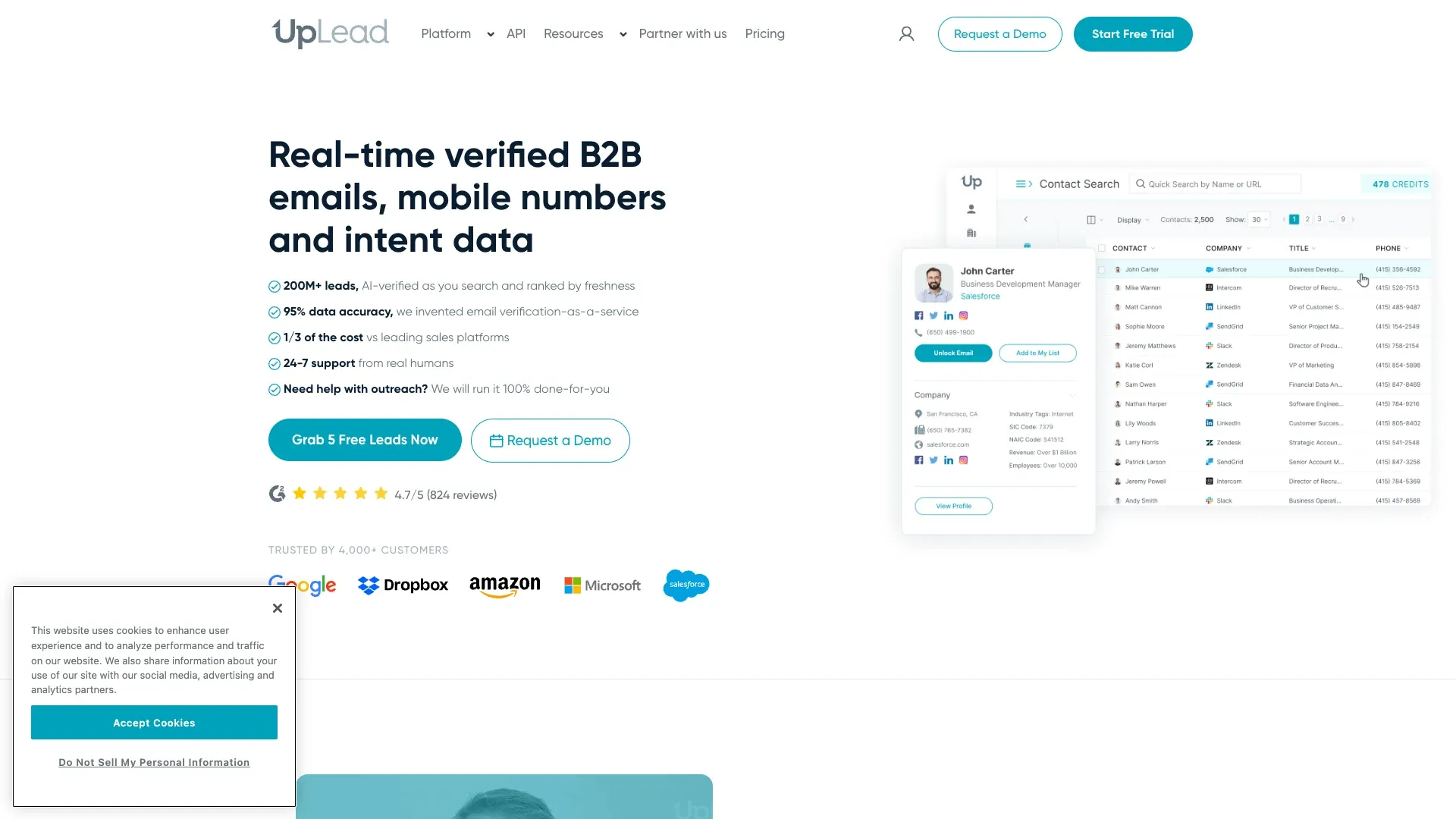 Official UpLead website screenshot