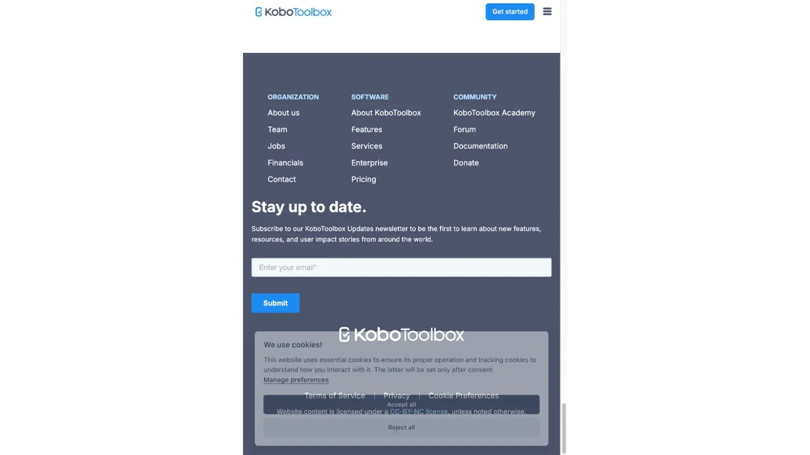 Snímek oficiální webové stránky KoboToolbox pořízený 13. srpna 2026