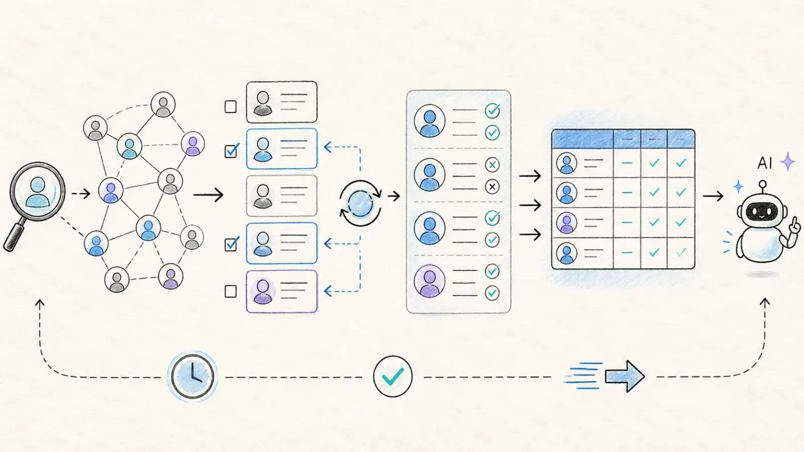 Hybridní workflow: discovery, refresh, verifikace, CRM a AI