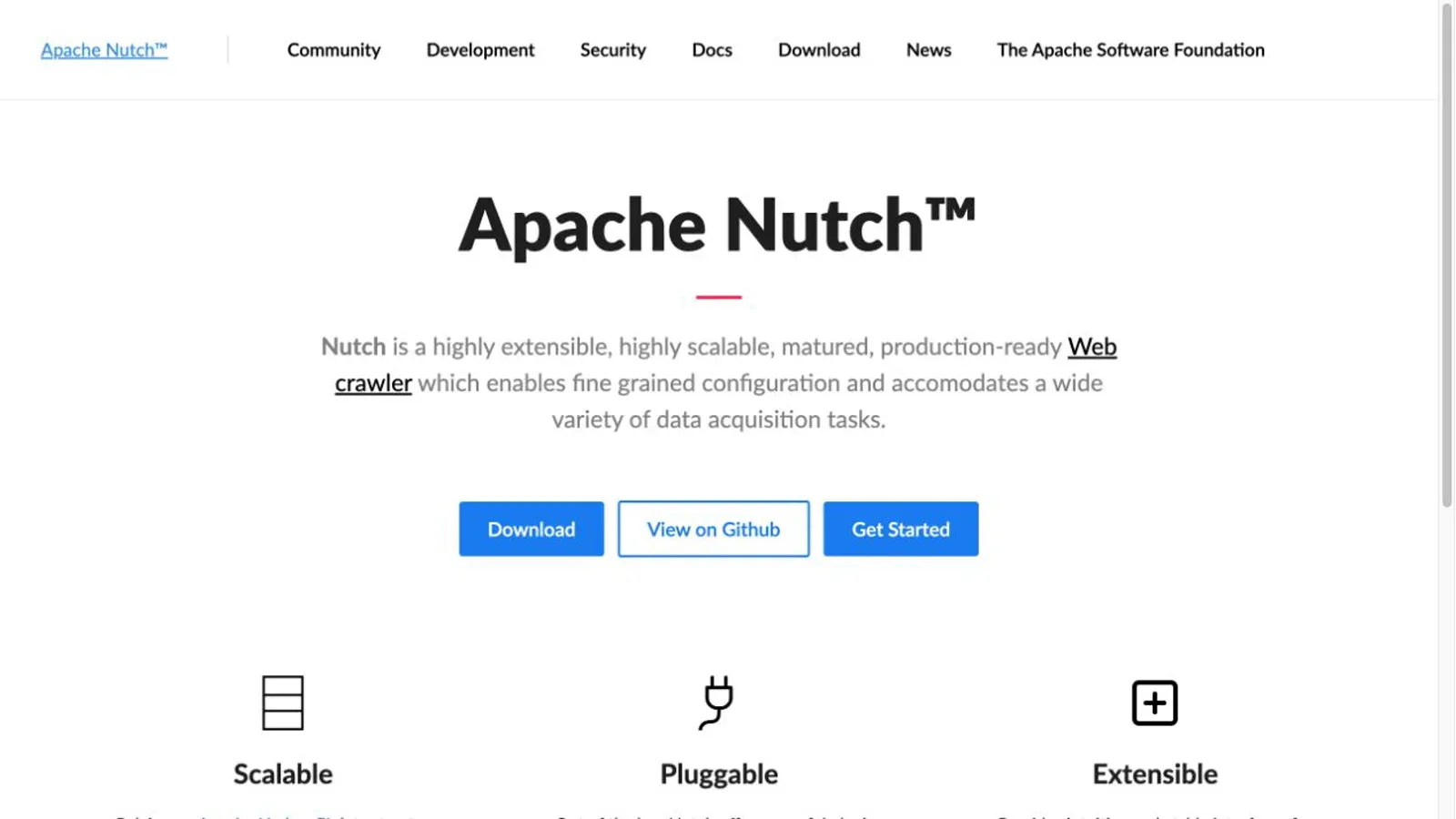 Zrzut ekranu oficjalnej strony Apache Nutch wykonany 13 sierpnia 2026