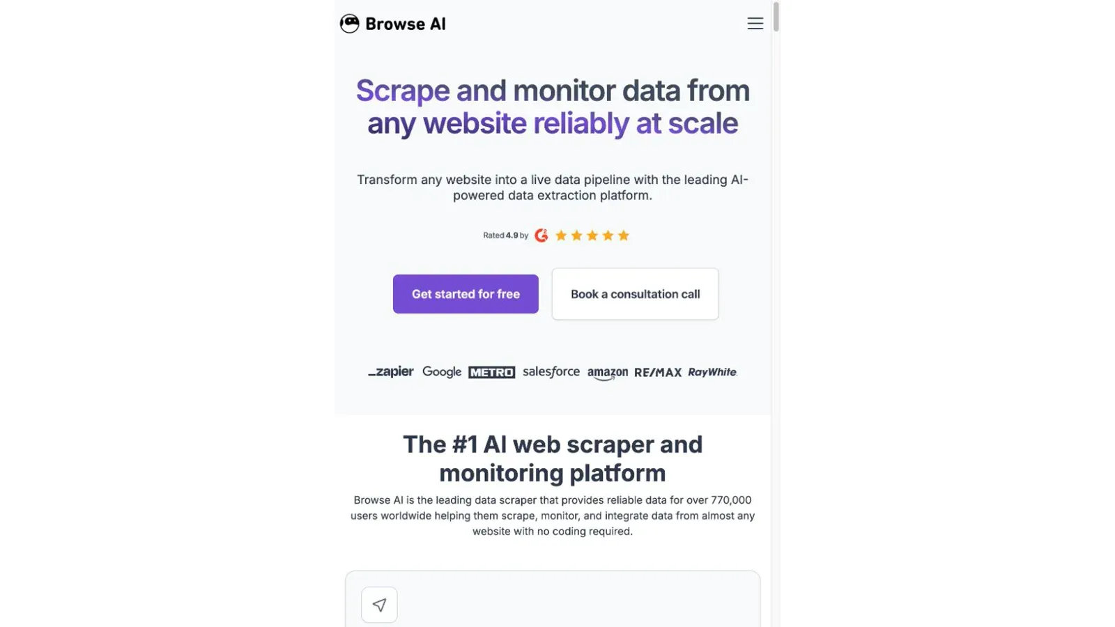 Browse AI official website screenshot captured on August 13, 2026