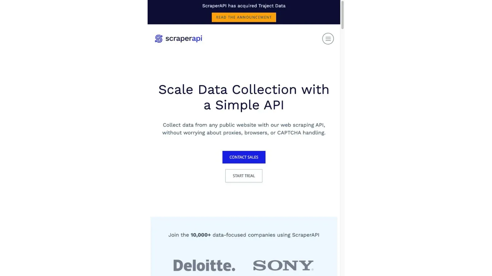 ScraperAPI official website screenshot captured on August 13, 2026