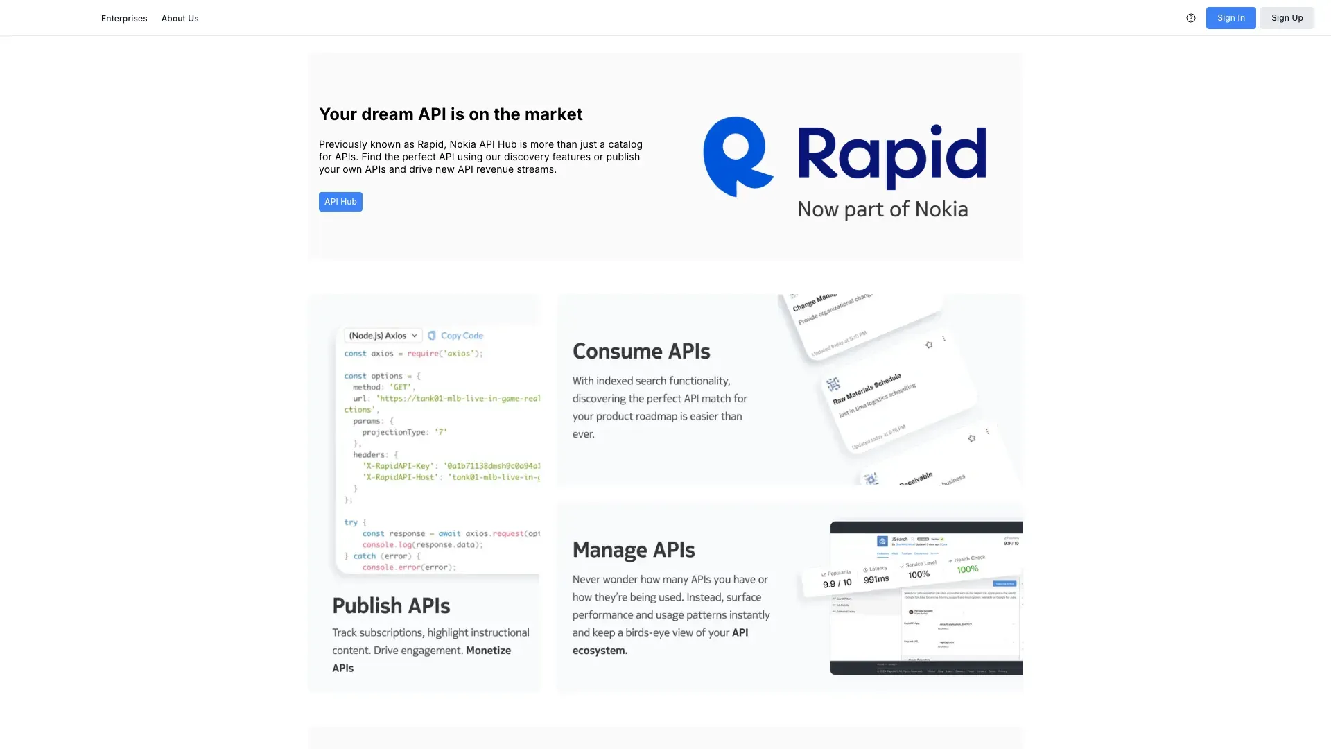 Official RapidAPI website screenshot