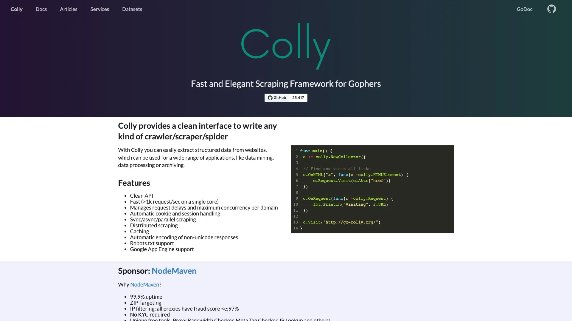 Official Colly website screenshot