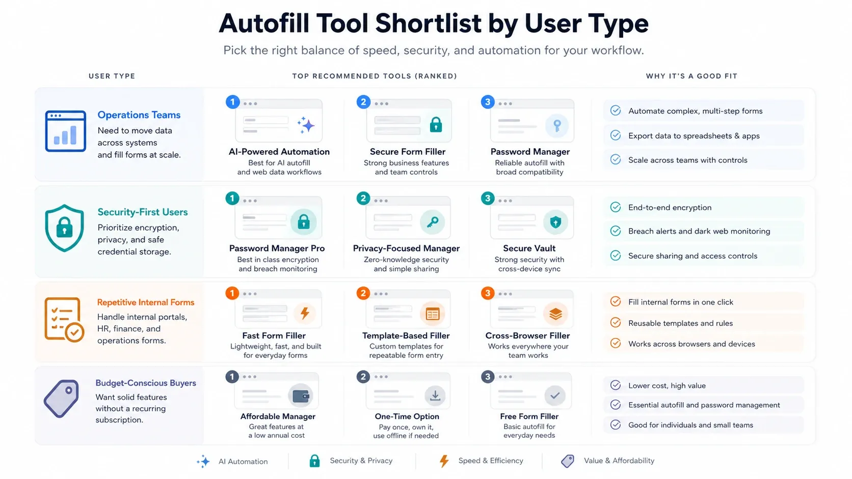 Lista corta de autorrelleno por tipo de usuario
