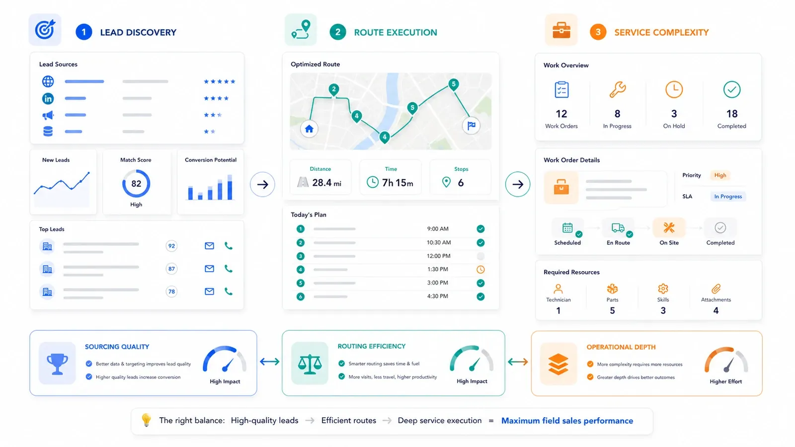 Field sales workflow tradeoff visual