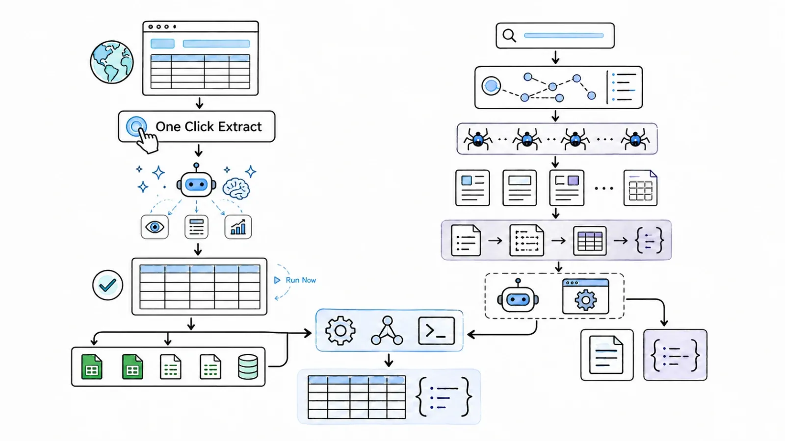 Agentic browser table extraction and web-context workflows