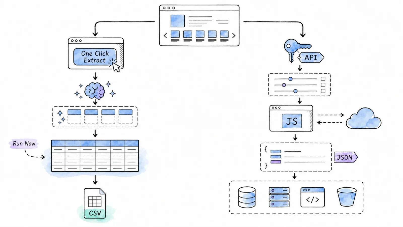 Agentic browser extraction and developer API workflows
