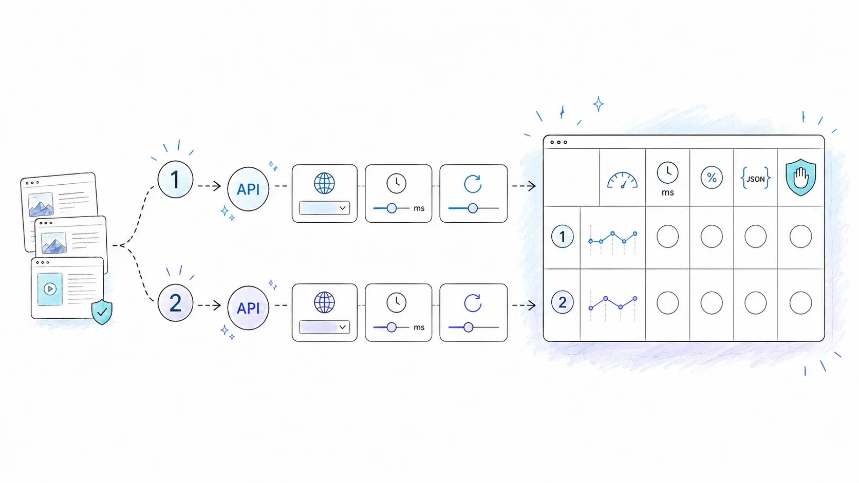 Two equivalent proxy API pilot rounds feeding a workload-specific scorecard