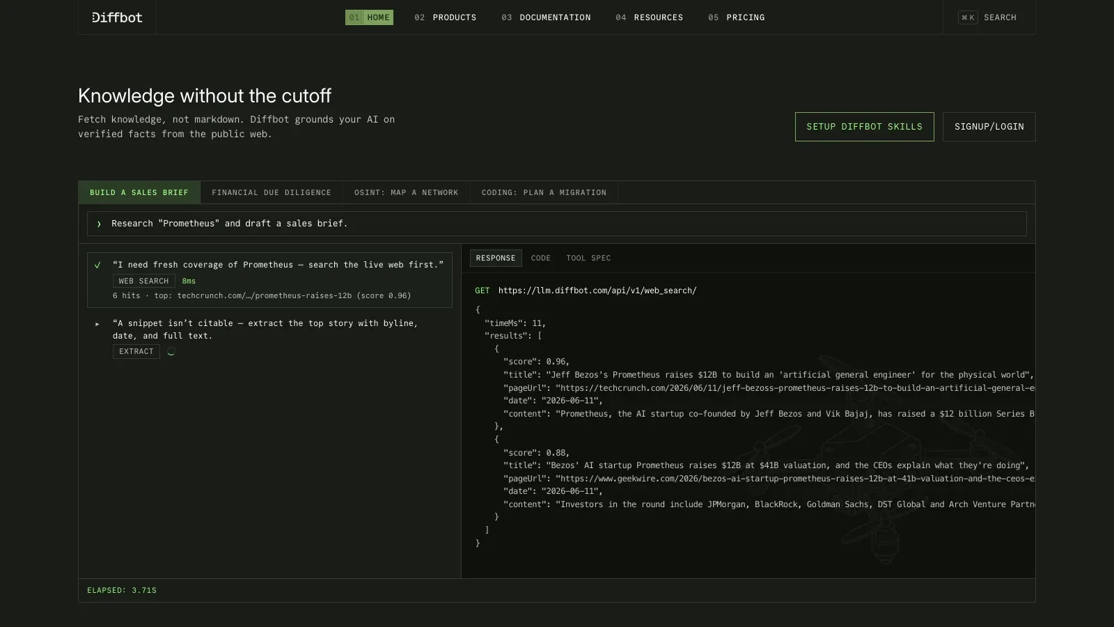Diffbot official website screenshot