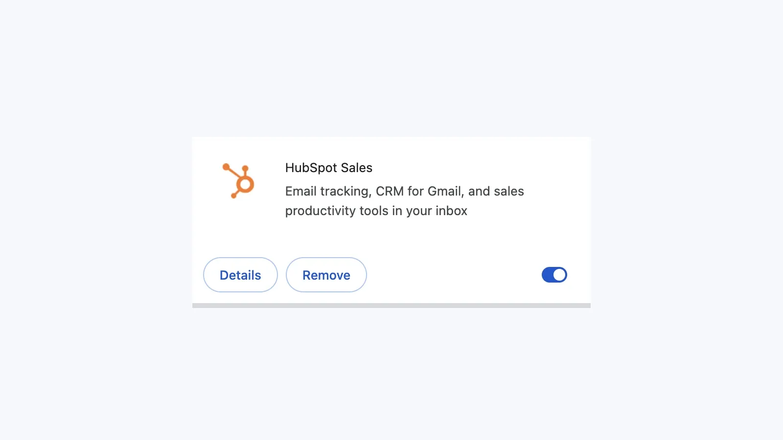 HubSpot Sales activado en las extensiones de Chrome