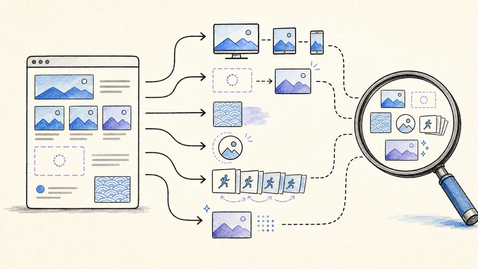 A page scanner discovering standard, responsive, lazy-loaded, and background images