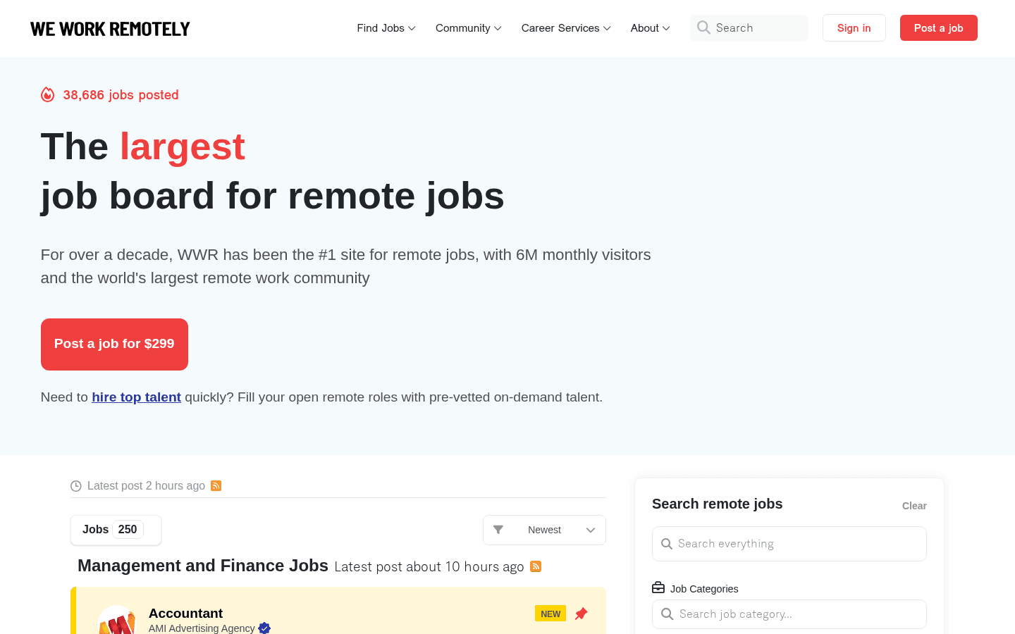 We Work Remotely Homepage