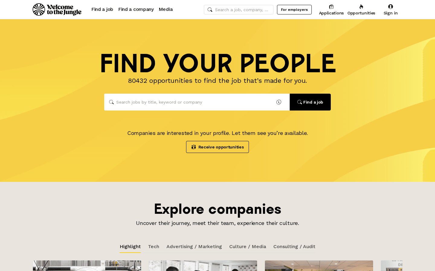 Welcome to the Jungle Homepage