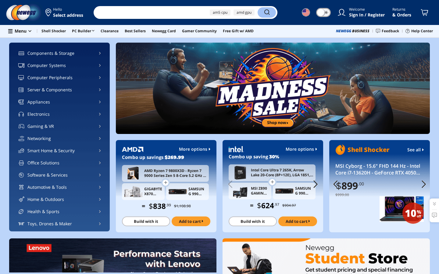 Newegg Website Screenshot