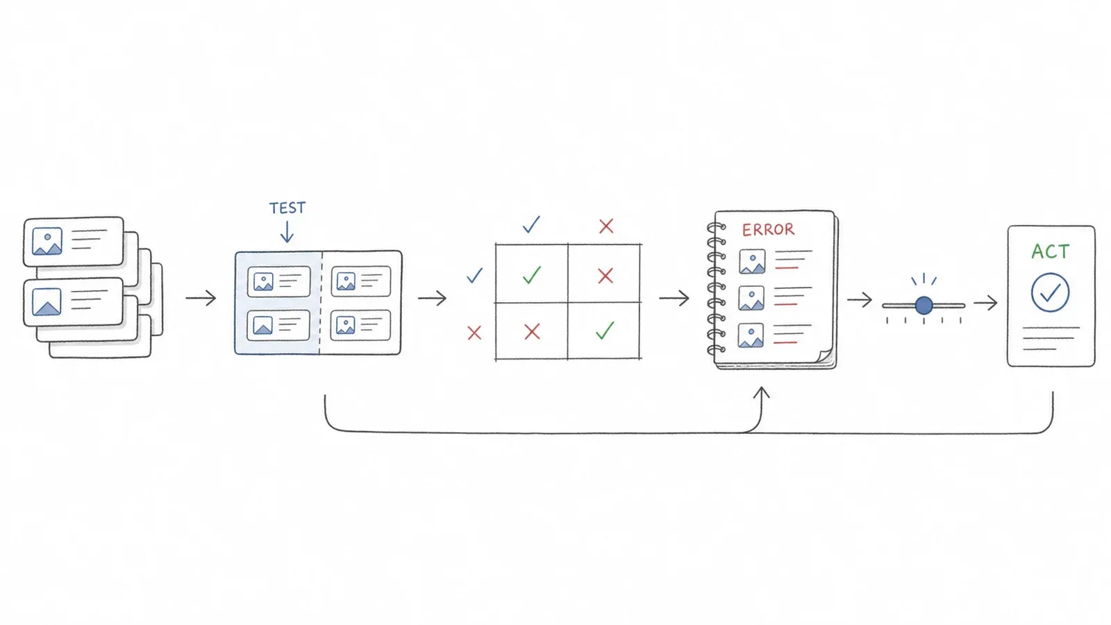 Evaluation loop connecting sentiment metrics, error review, and business decisions