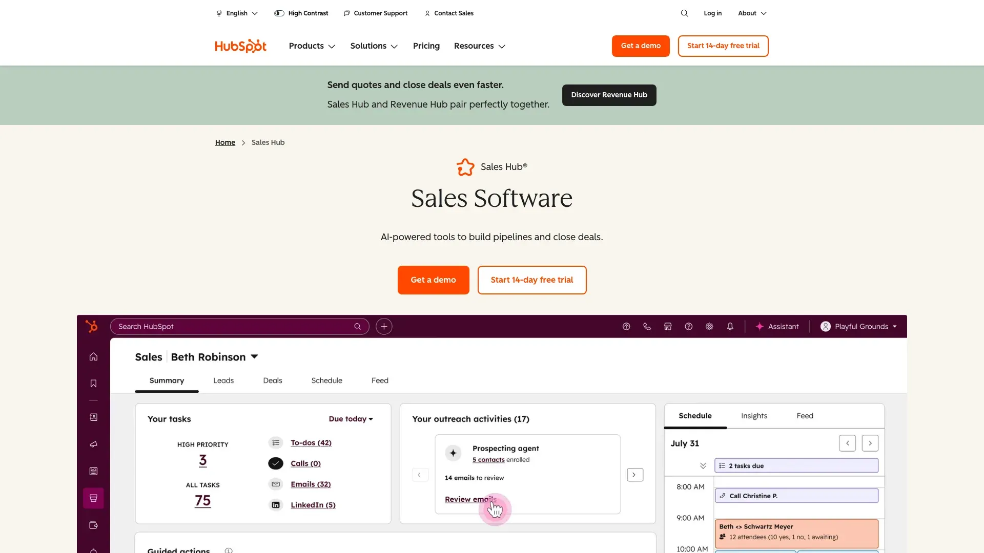 HubSpot Sales Hub official website screenshot