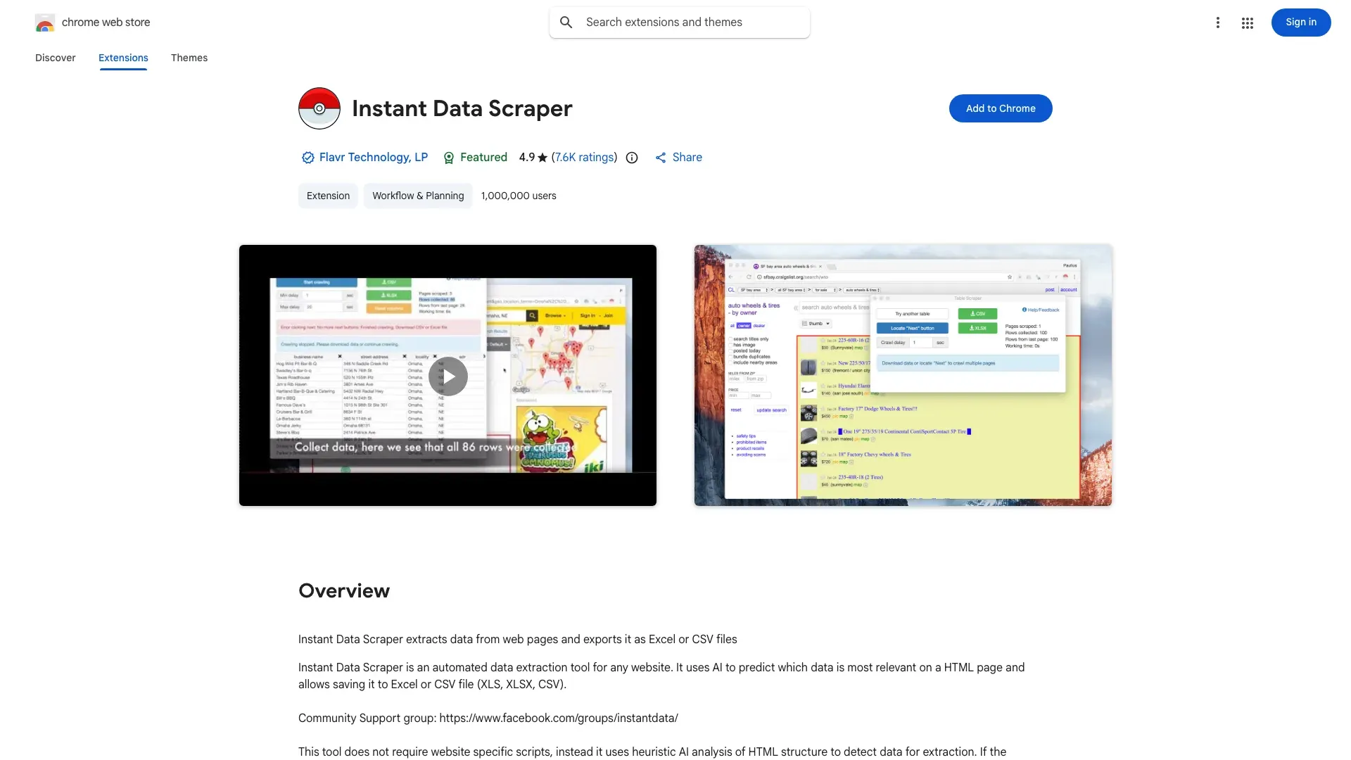 Instant Data Scraper official website screenshot