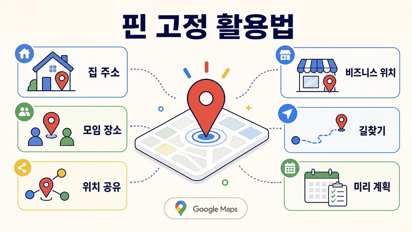  Drop a Pin concept infographic showing uses like address, business, meeting point, navigation, sharing location, and planning ahead.