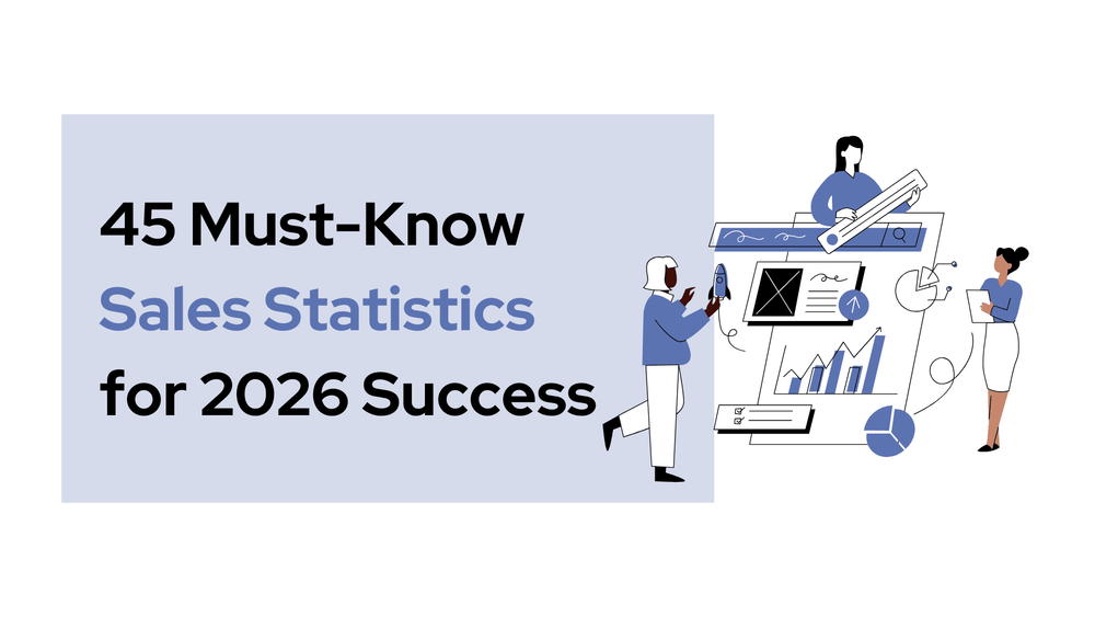 45 Must-Know Sales Statistics for 2026 Success with illustrated people analyzing charts and graphs