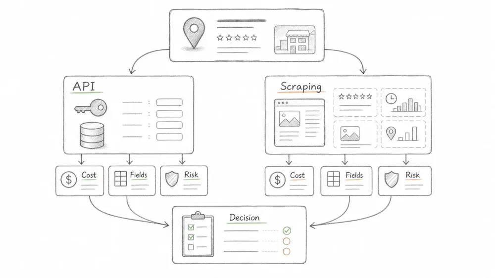 مقارنة Google Places API مع السحب من المواقع: التكاليف والفجوات وما الذي أفضّله