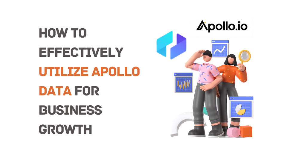 How to effectively utilize Apollo data for business growth presentation slide with Apollo.io logo and 3D business figures