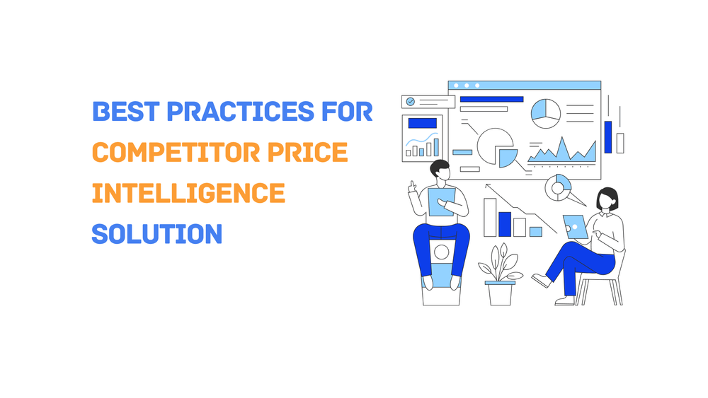 Best practices for competitor price intelligence solution with illustrated people analyzing charts and graphs