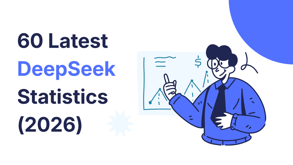 60 Latest DeepSeek Statistics 2026 title with illustrated person presenting a chart