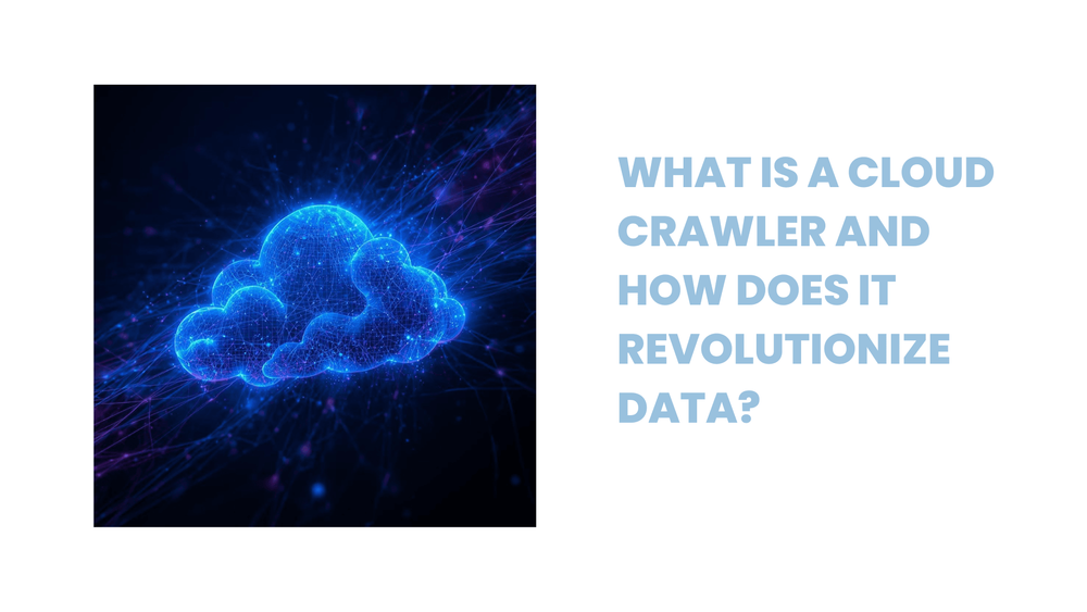 Digital cloud illustration with blue network lines and text asking about cloud crawlers and data revolution.
