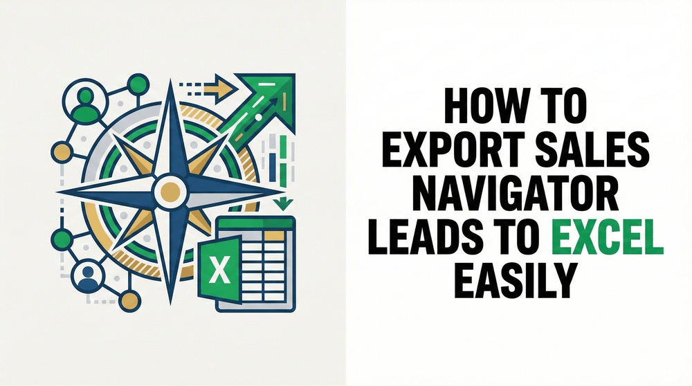 How to export Sales Navigator leads to Excel easily with compass and Excel icon illustration