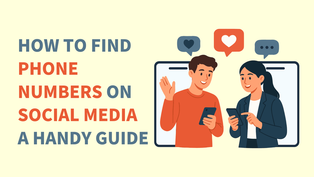 How to find phone numbers on social media guide with illustrated people using smartphones