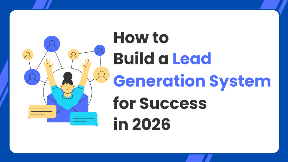 How to build a lead generation system for success in 2026 presentation slide with illustrated network and messages