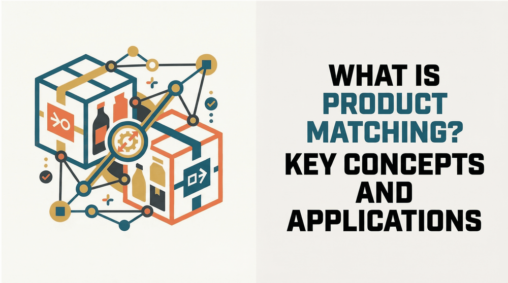 Product matching concepts and applications title with illustrated connected product boxes