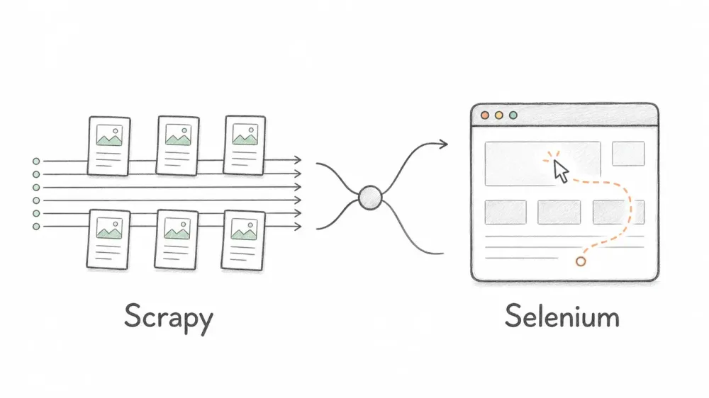 Scrapy’s parallel HTTP workflow compared with Selenium browser automation