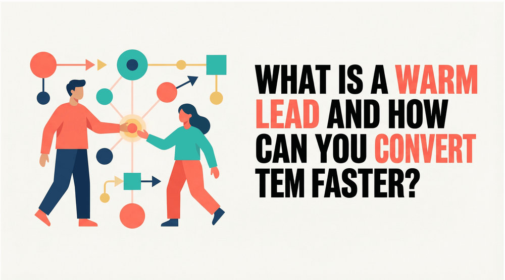 Warm lead conversion question with illustrated people and network diagram