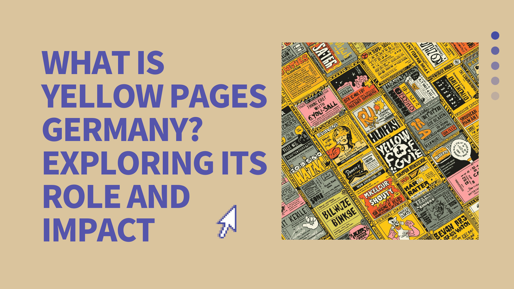 Yellow Pages Germany presentation slide with bold title text and illustrated directory ads