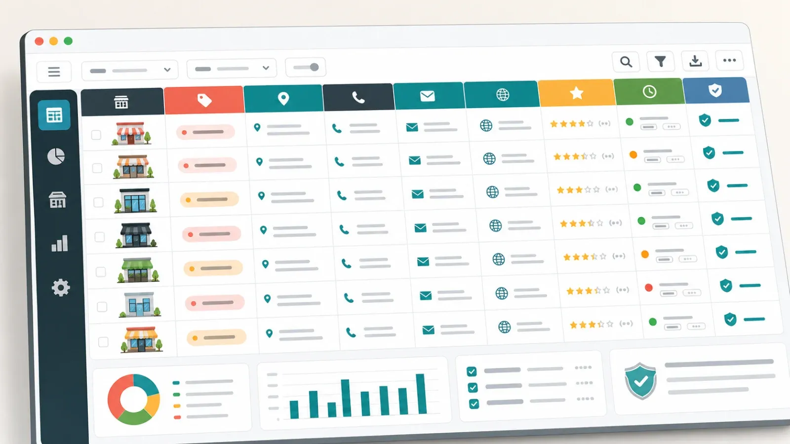 Dashboard illustration of a high-quality local business lead list with verified fields
