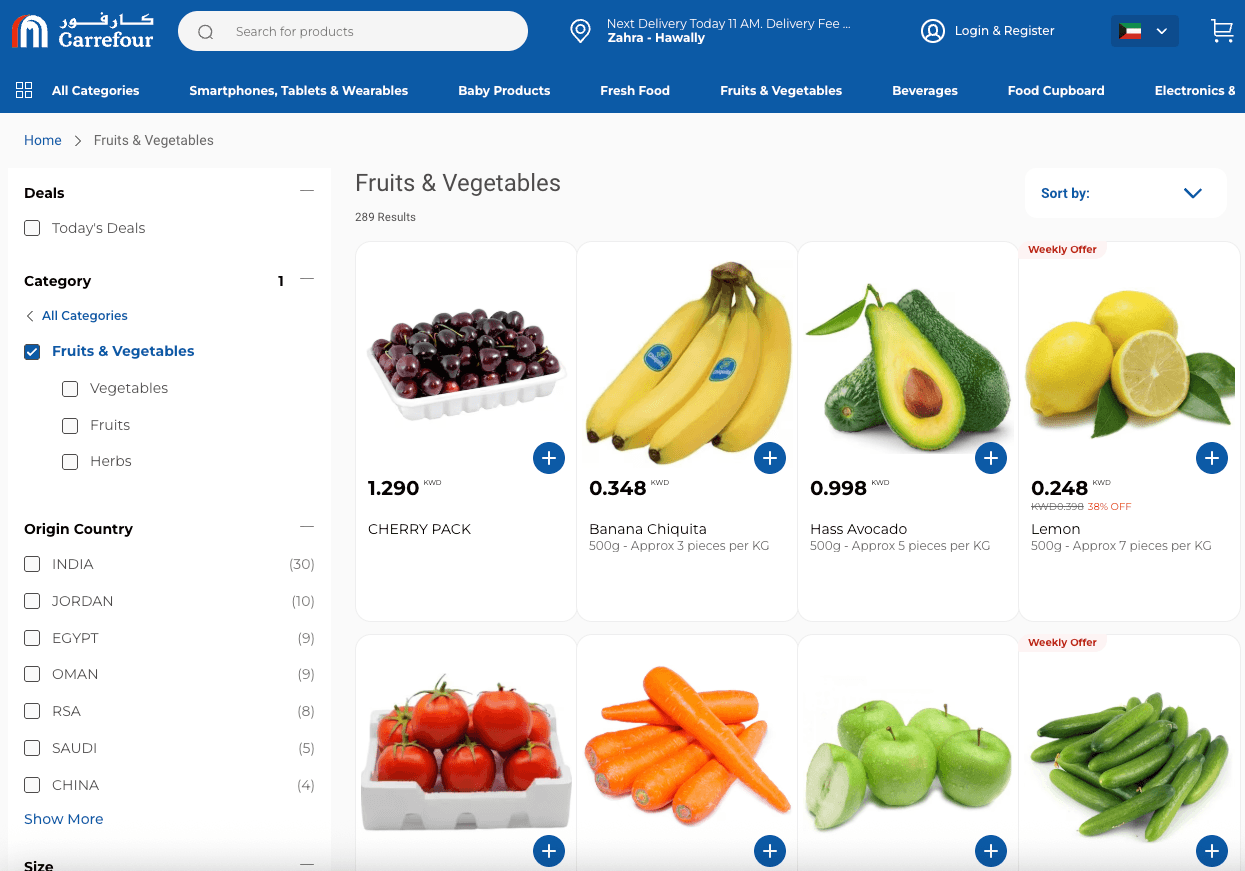 Carrefour Produktlisten-Seite