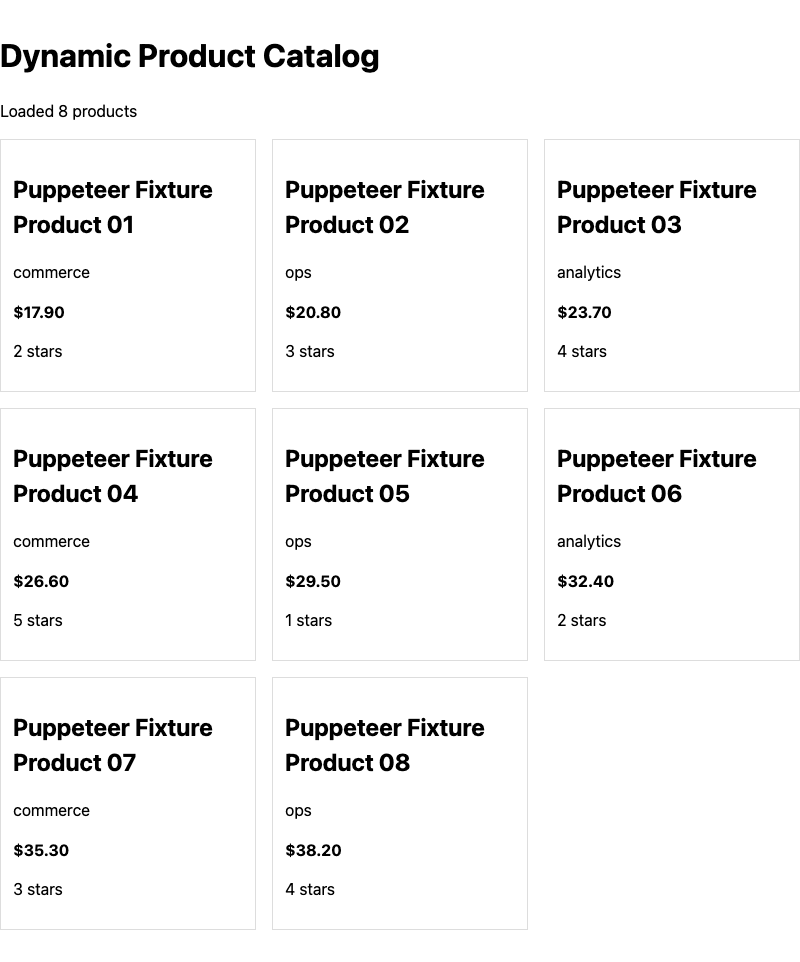 Puppeteer rendered dynamic fixture screenshot