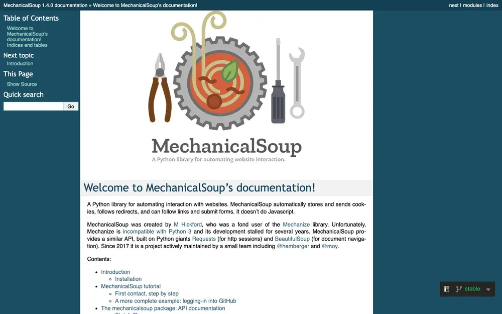 mechanicalsoup-documentation-homepage.png