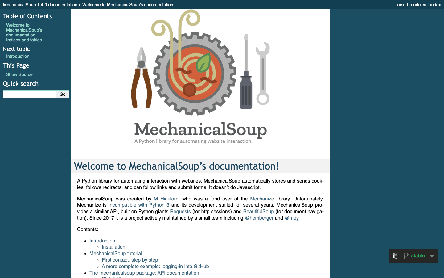 mechanicalsoup-documentation-homepage.png