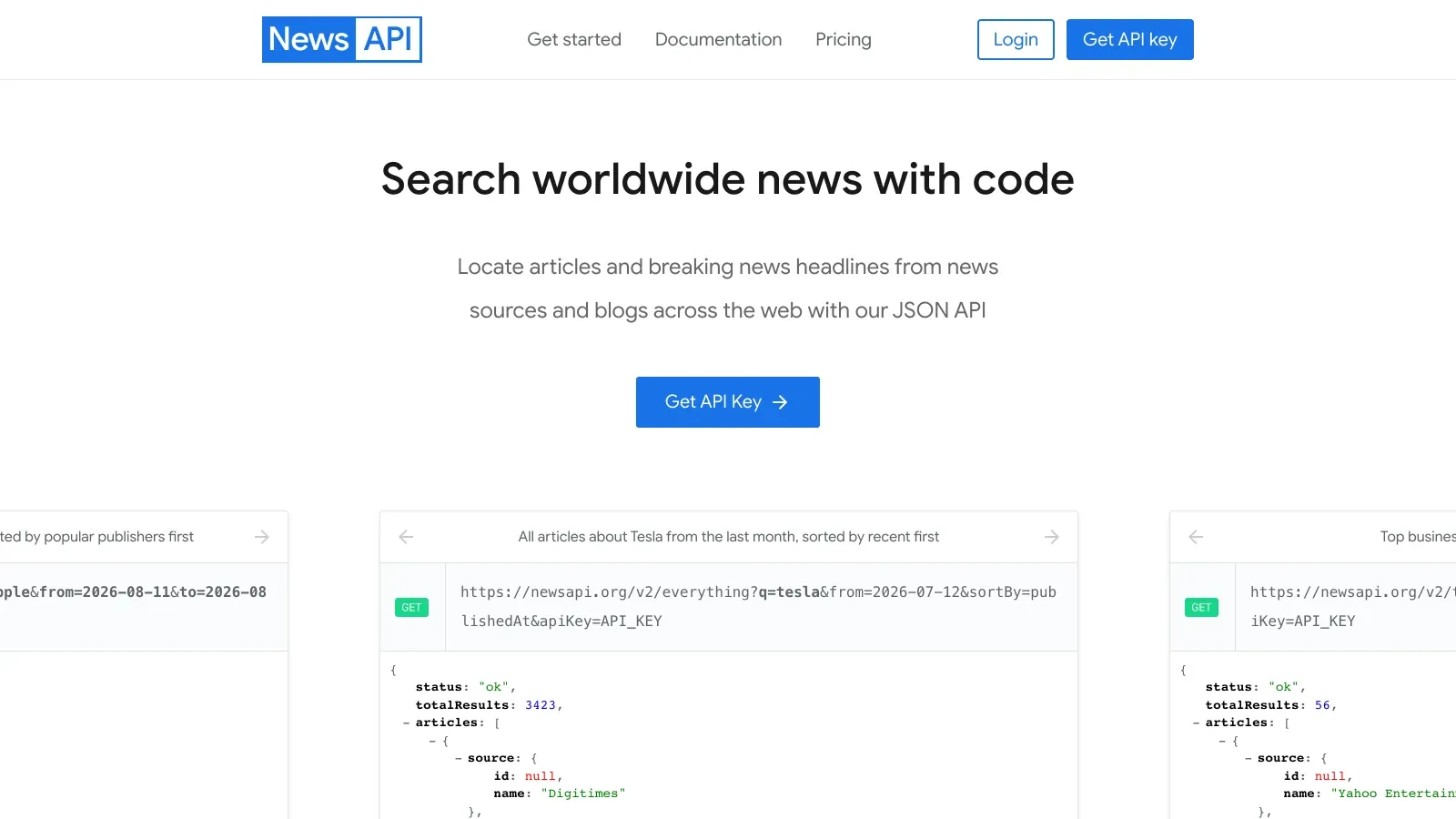 NewsAPI.org official website screenshot