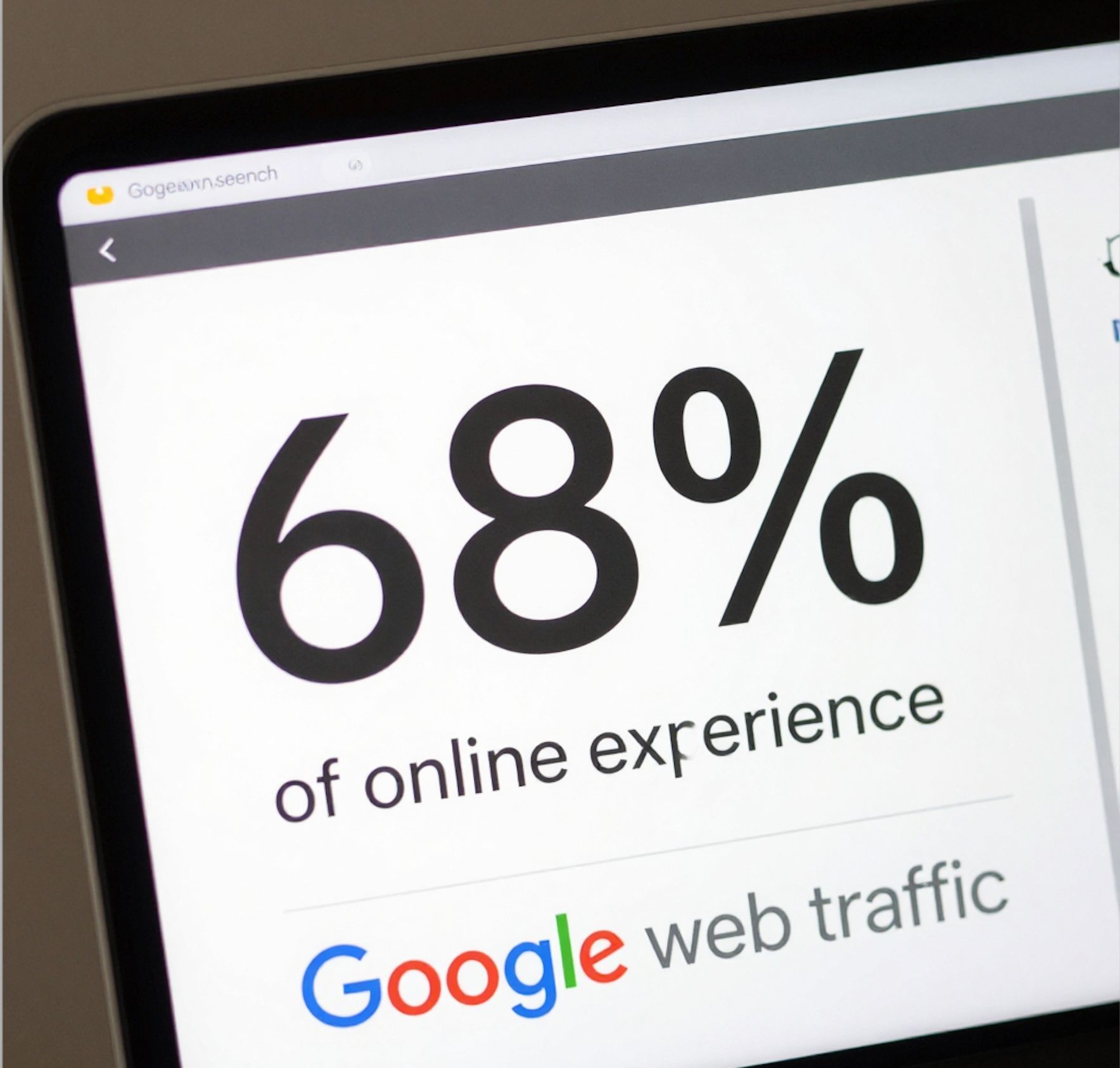 Google Search statistics graphic showing 68% of online experiences begin with search and 93% of global web traffic from search.