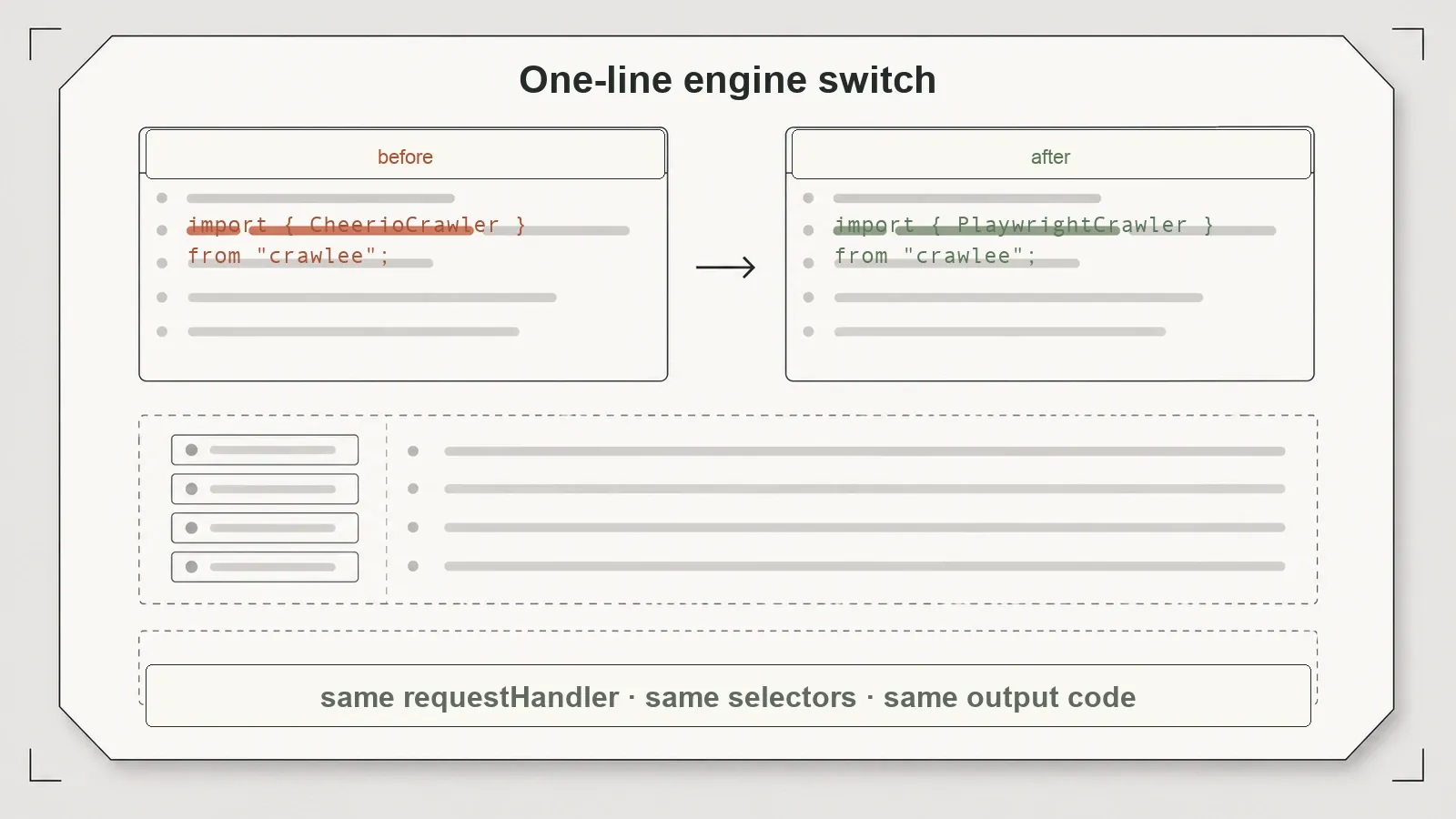 Crawlee one-line engine switch