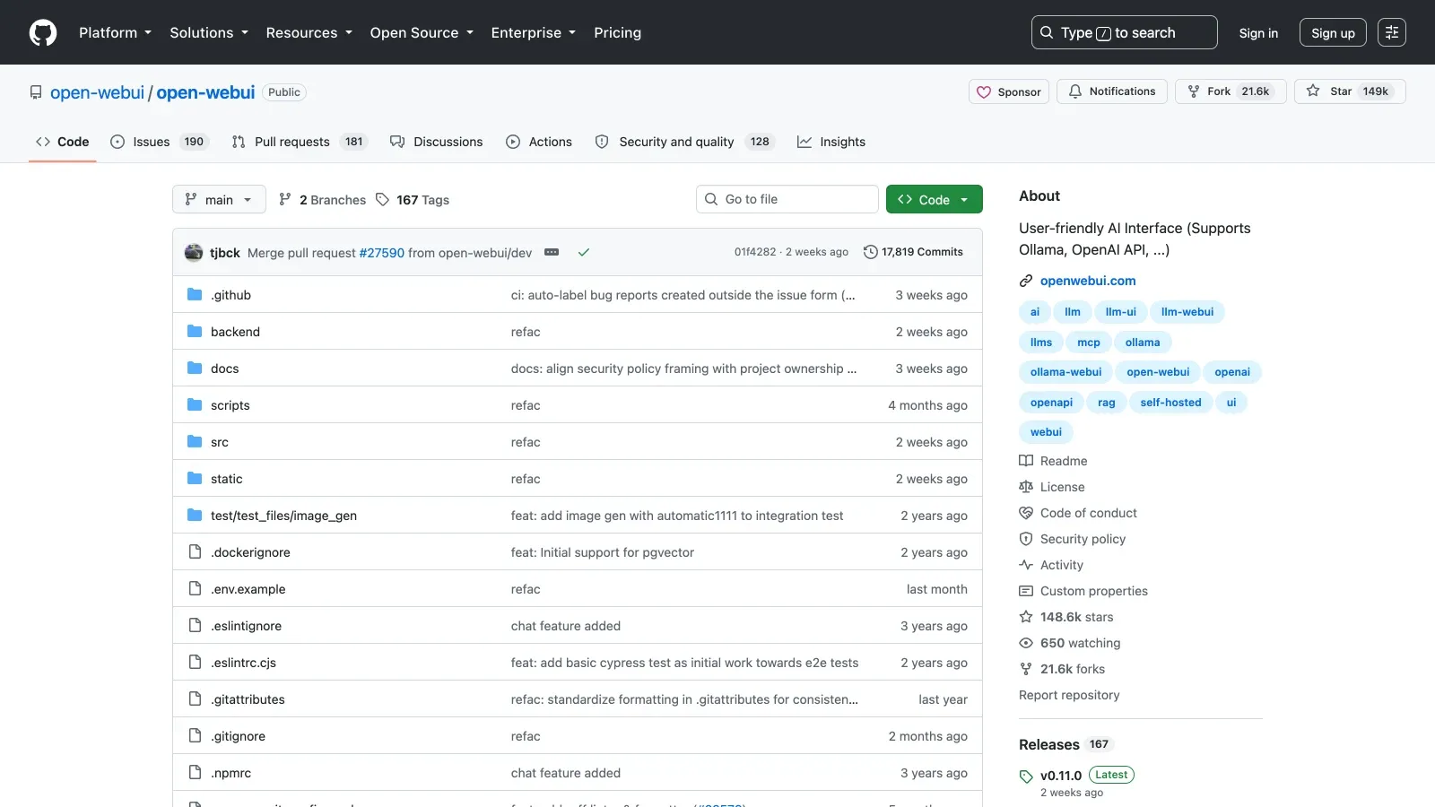 Open WebUI official website screenshot