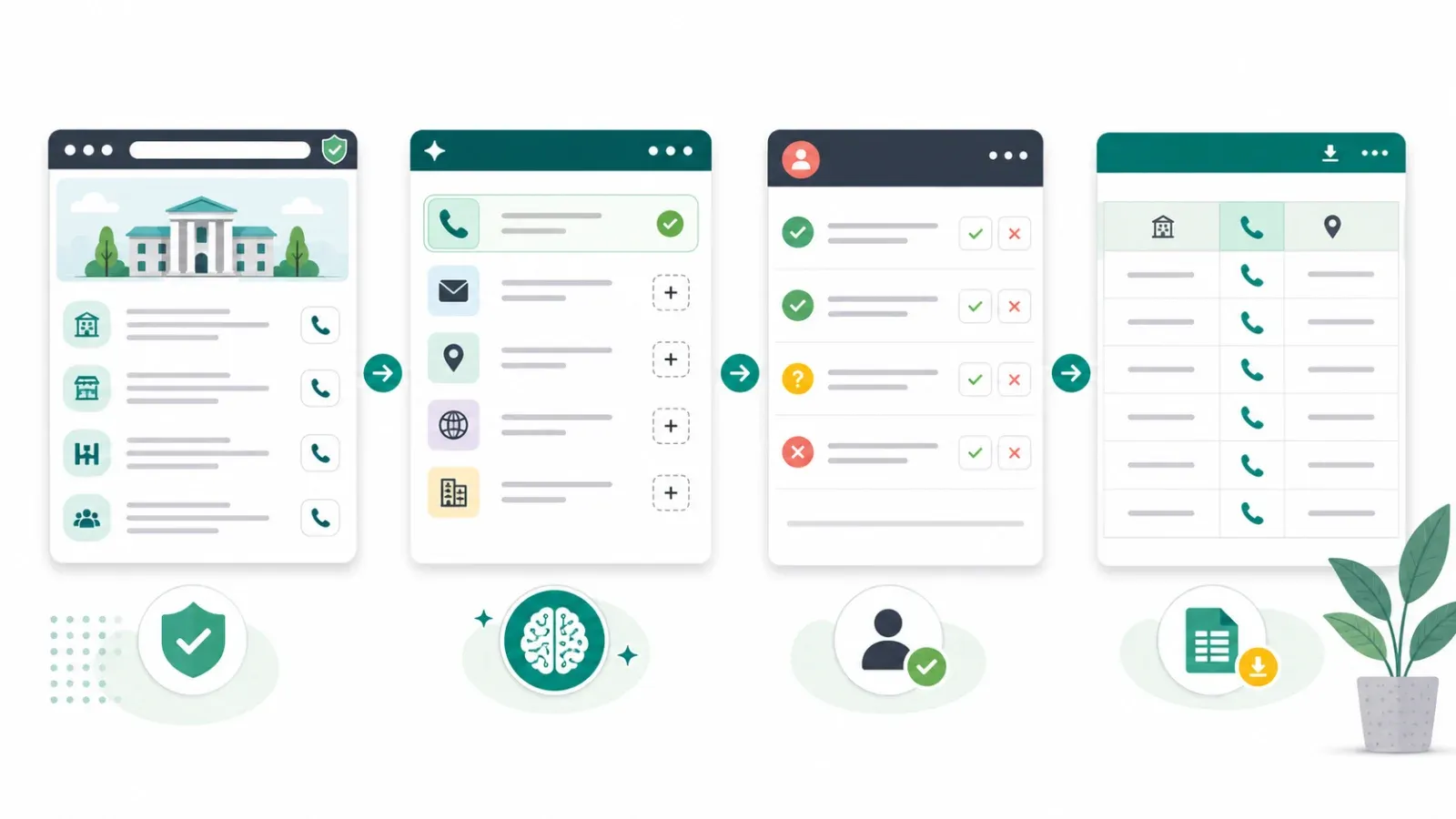 Permitted public source phone number extraction workflow with AI field review and export