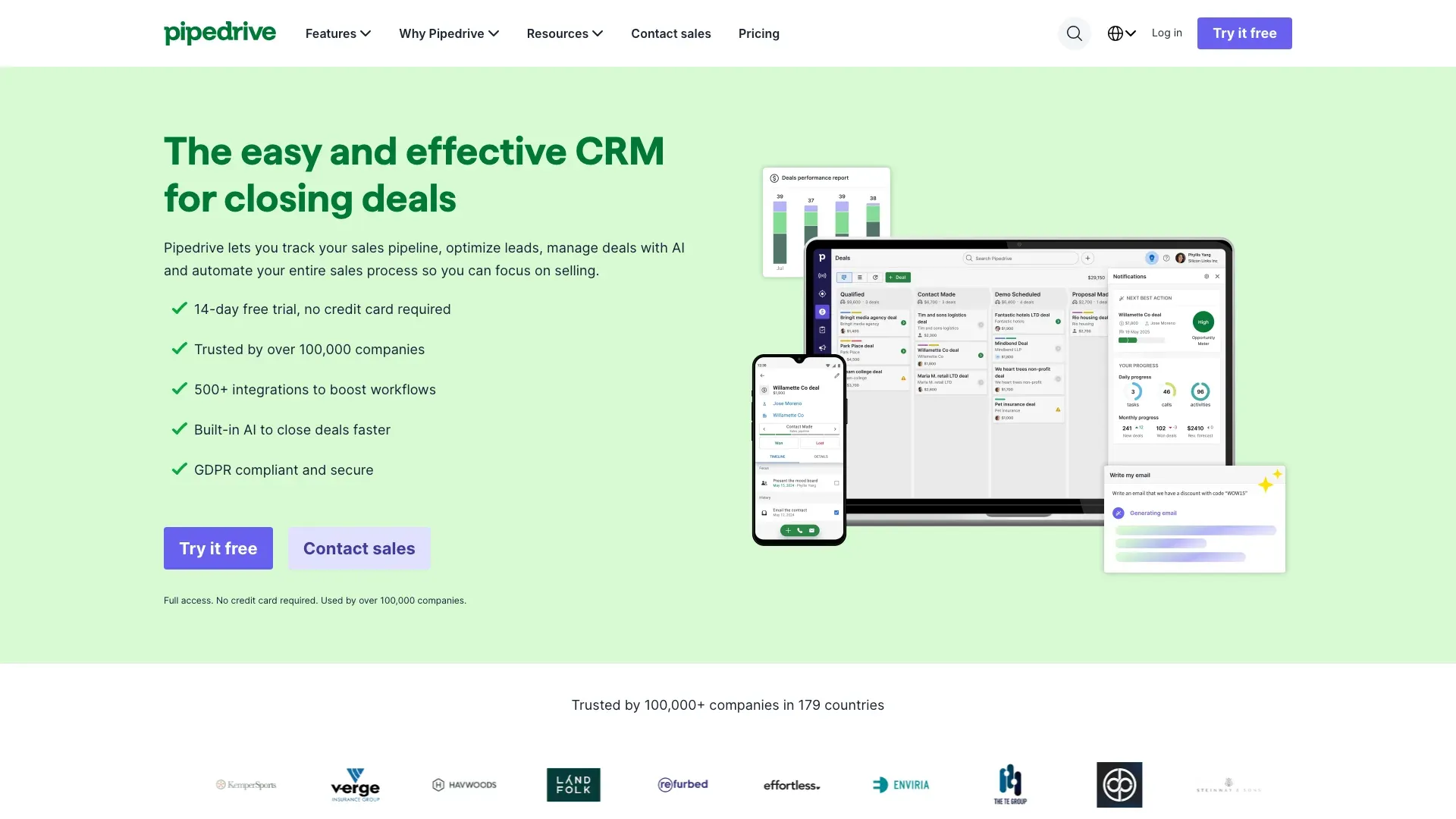 Pipedrive official website screenshot