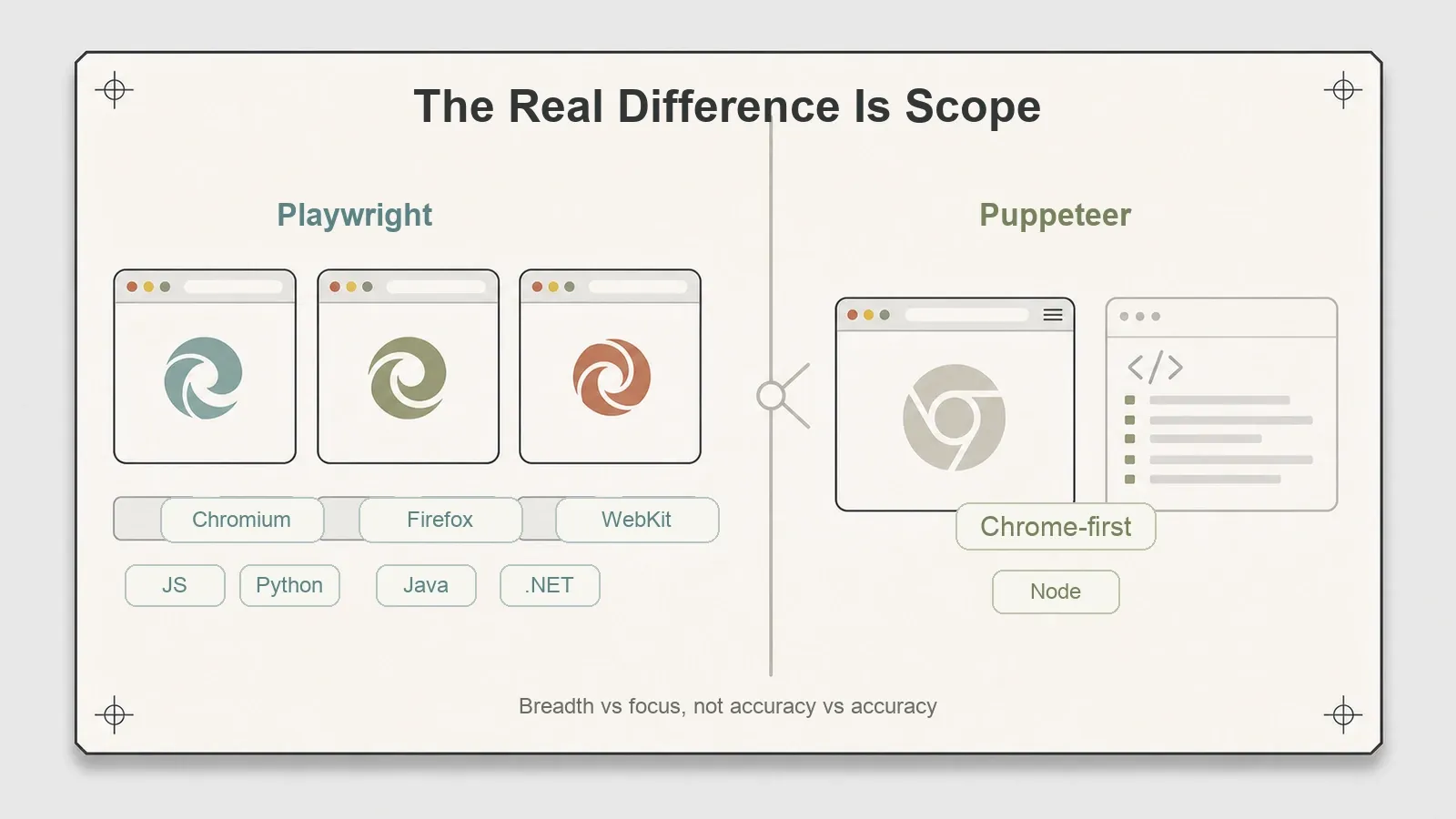 Playwright vs Puppeteer browser and language difference