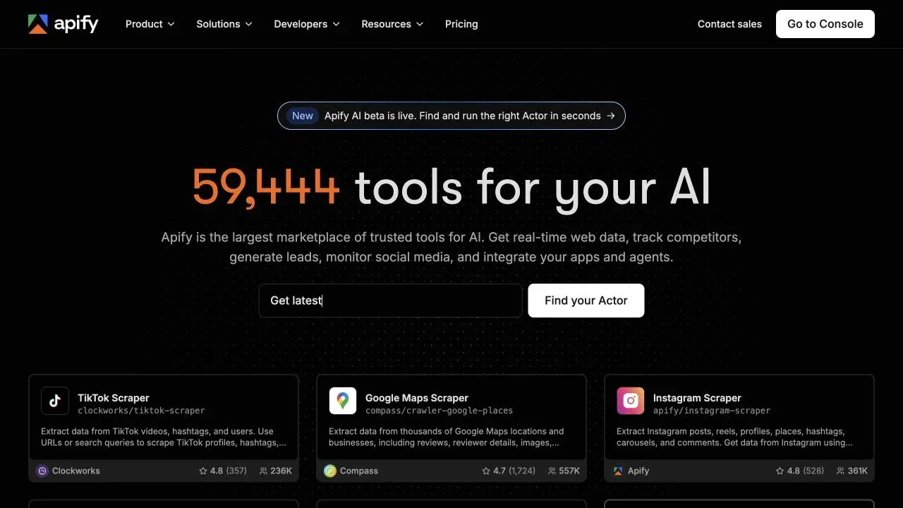 Official Apify website screenshot