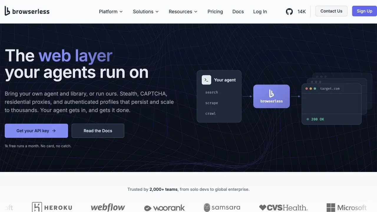 Official Browserless website screenshot